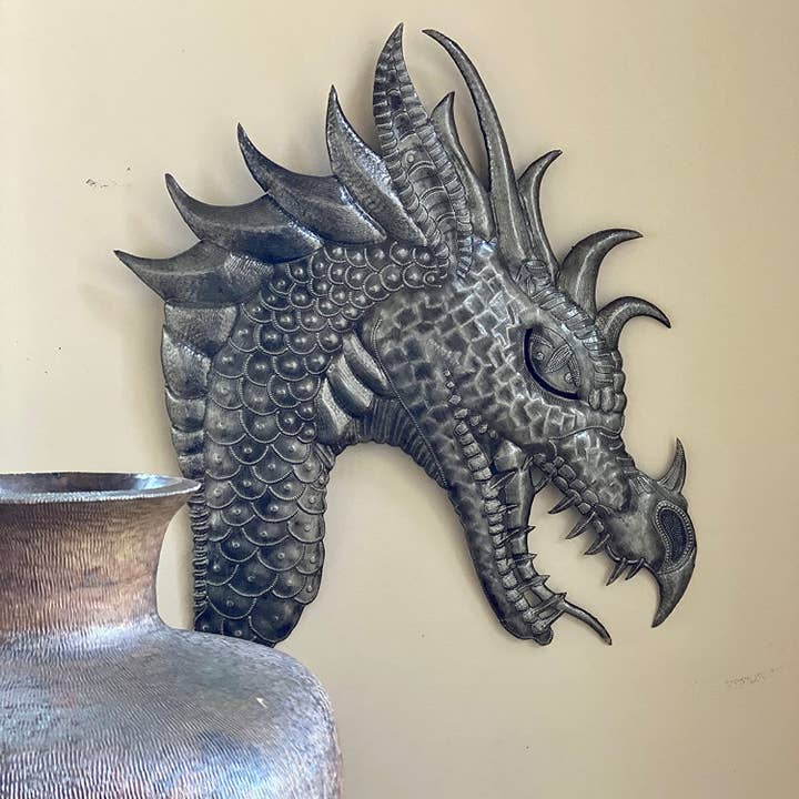 Haiti Fair Trade~ It's Cactus - Wholesale Wall Accent - Wall Hanging Metal Dragon, Mythical Handmade 19" x 22"