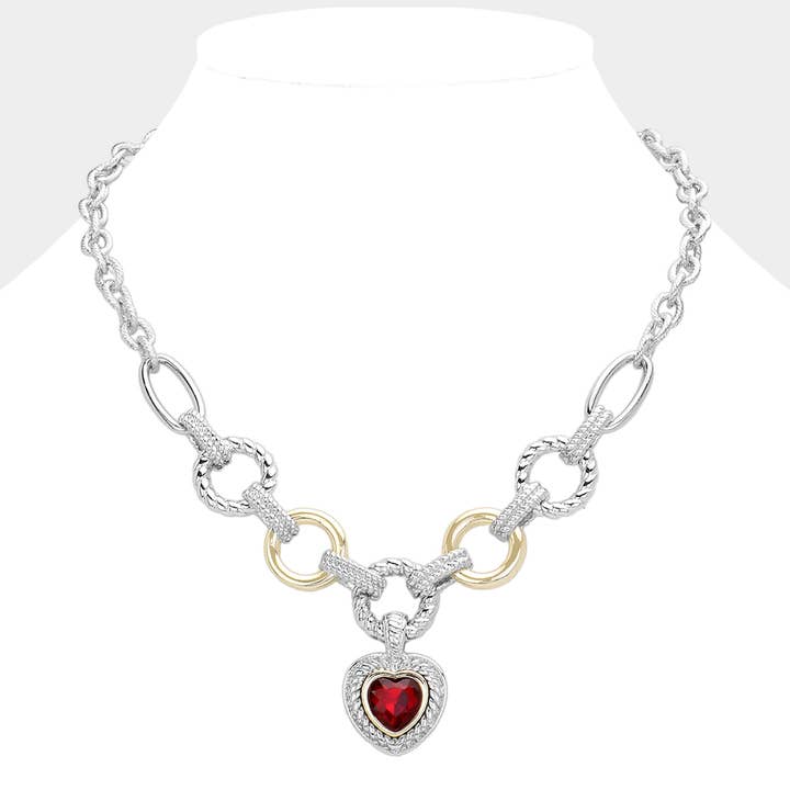 Collar con colgante de corazón bicolor de metal texturizado con cierre de barra. para venta al por mayor de Sensibling Corp.
