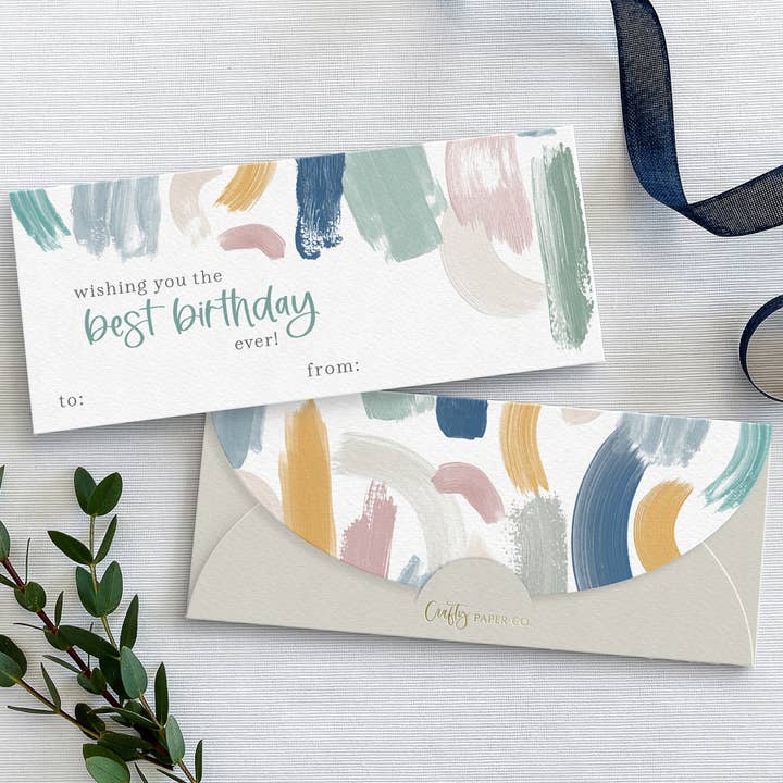 Best Birthday - Paint Strokes Money Envelopes (Box of 6) for wholesale by Crafty Paper Co.