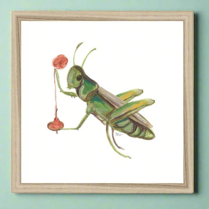 Spinning Grasshopper Framed Illustration Print for wholesale by Ingrid Press