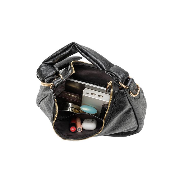 Melie Bianco - Wholesale Shoulder Bag - Women's - Lilie Black Recycled Vegan Shoulder Bag