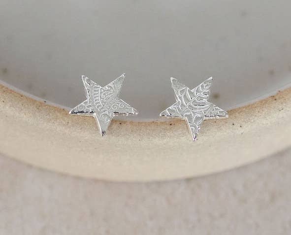 Lucy Kemp Jewellery - Wholesale Stud/Post Earrings - Sterling Silver Textured Star Studs