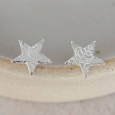 Lucy Kemp Jewellery - Wholesale Stud/Post Earrings - Sterling Silver Textured Star Studs0