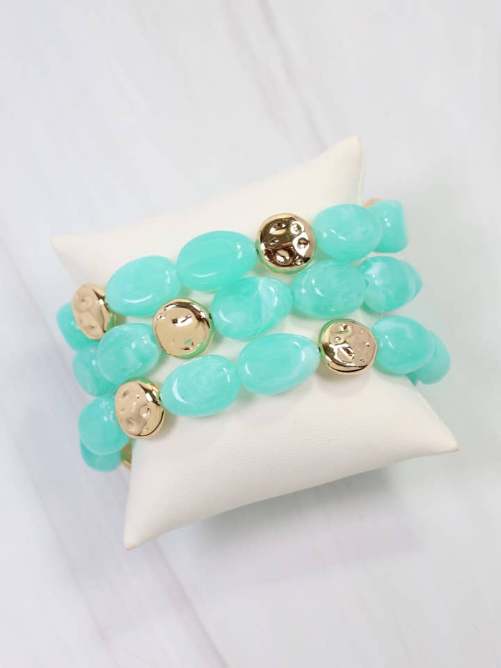 Amesbury Beaded Bracelet Set Aqua for wholesale by Caroline Hill