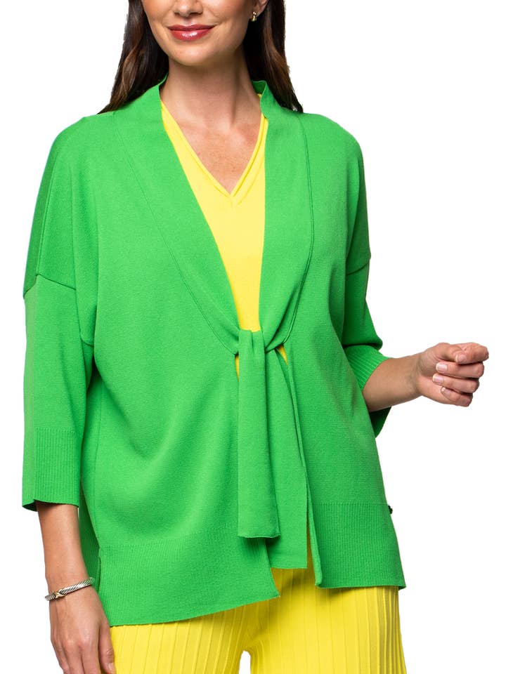 Malia trekvartærmet cardigan foran med slips; Lysegrøn for engroshandel hos Biana