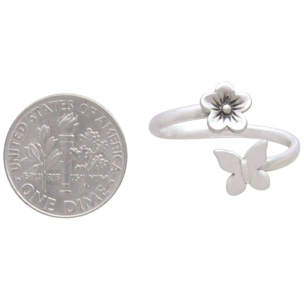 Nina Designs - Wholesale Cocktail/Statement Ring - Sterling Silver or Bronze Butterfly & Flower Adjustable Ring4
