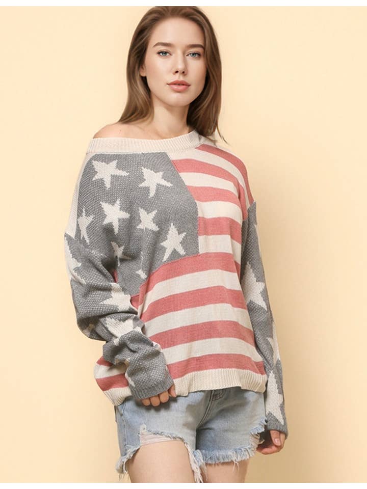 Picture Color Ladies The Stars and The Stripes Pullover Sweater SKT4748 for wholesale on Faire