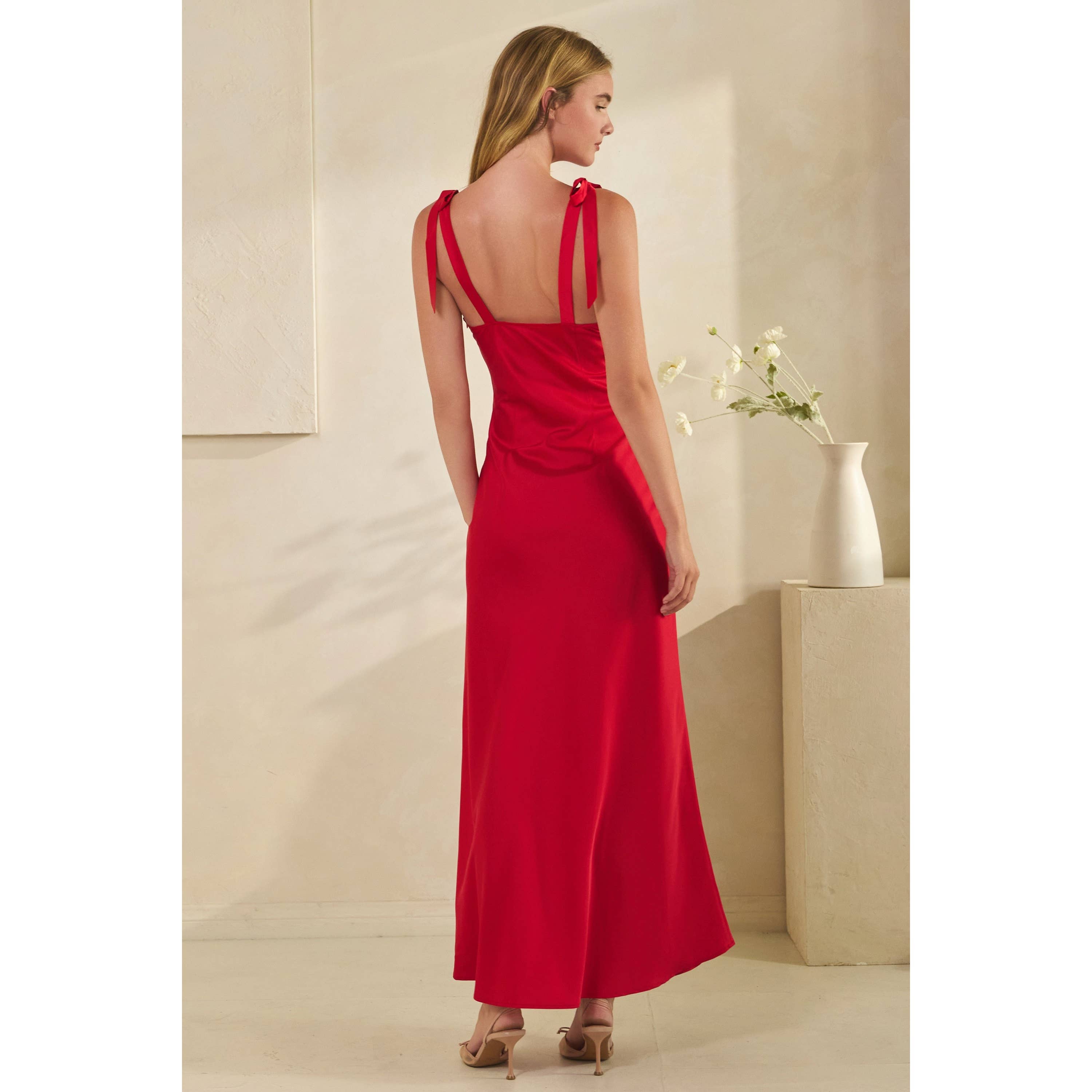 Honey Mango - Wholesale Dress - Women's - Satin Tie Shoulder Maxi Dress18