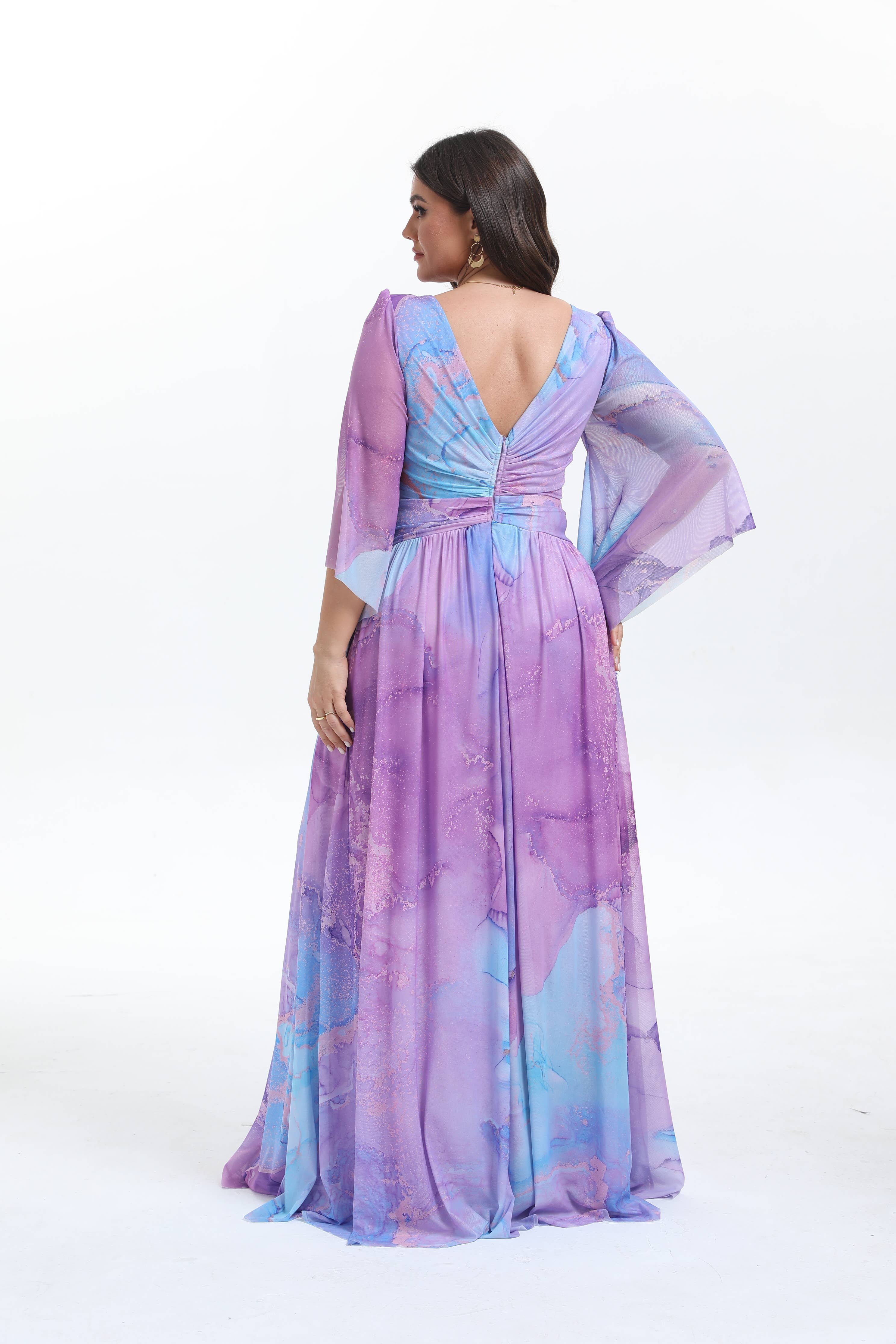 Lucas & Emma - Sarl RJ & co - Wholesale Dress - Women's - Plus size long flared dress with mid-length sleeves 2537-111