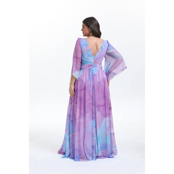 Lucas & Emma - Sarl RJ & co - Wholesale Dress - Women's - Plus size long flared dress with mid-length sleeves 2537-111