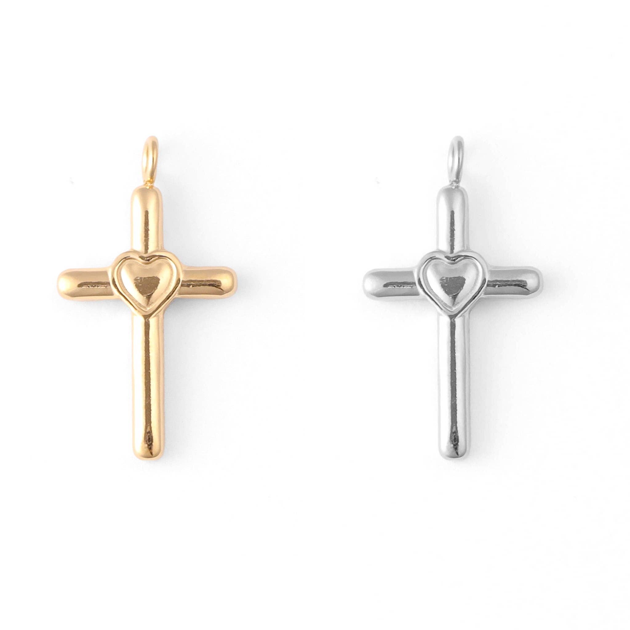 WJW - Wholesale Individual Charm/Pendant - 18K Gold PVD Stainless Steel Heart in Cross Charm10