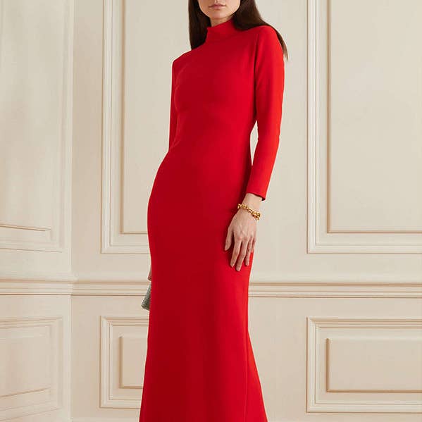 Vestidos Compridos de Manga Comprida com Gola Alta em Cor Sólida para a Noite por atacado de Plush Looks