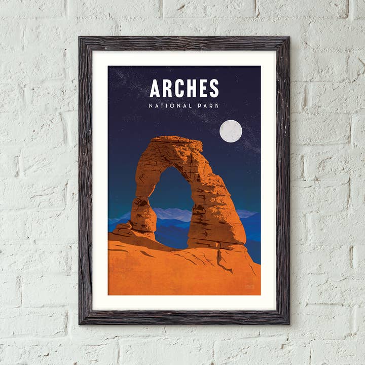 Parc national des Arches de l'Utah - Affiche de voyage de style vintage pour la vente par Missy Ames Design and Illustration