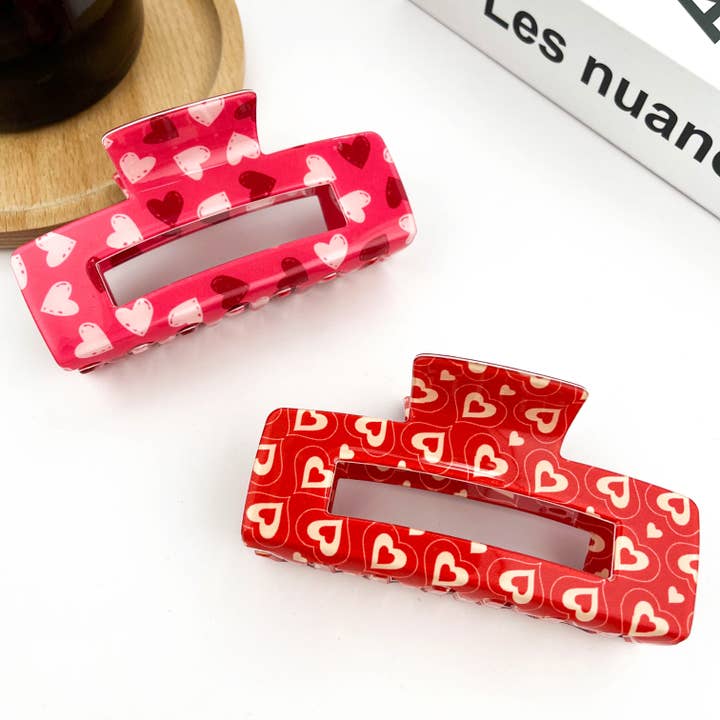 Rectangle Heart Hair Clip, Valentine's Day Claw Clip for wholesale by TheDivaSoap