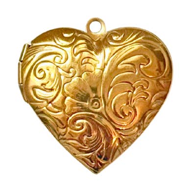 Gold Vintage Filigree Heart Locket Charm for wholesale by Kiss Me Kate Jewelry