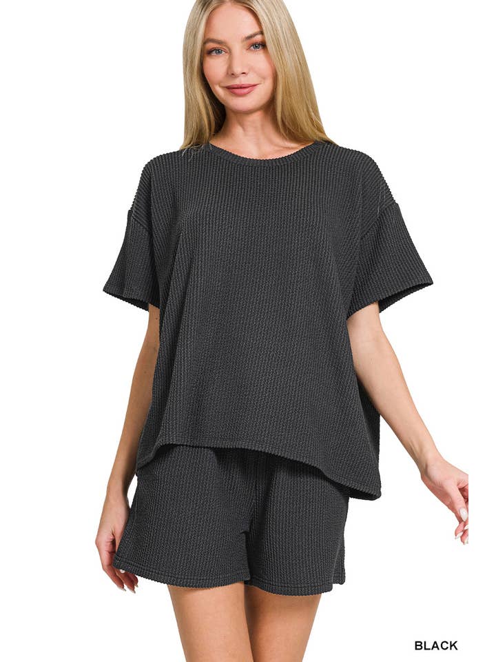42POPS - Wholesale Lounge Set - Women's - ',,,..Corded Rib Short Sleeve Tee & Short Pants 2PC Set