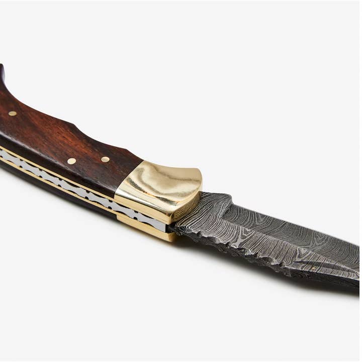 Titan International - Wholesale Pocket Knife/Holder - RoseWood folding knife with Leather Sheath2