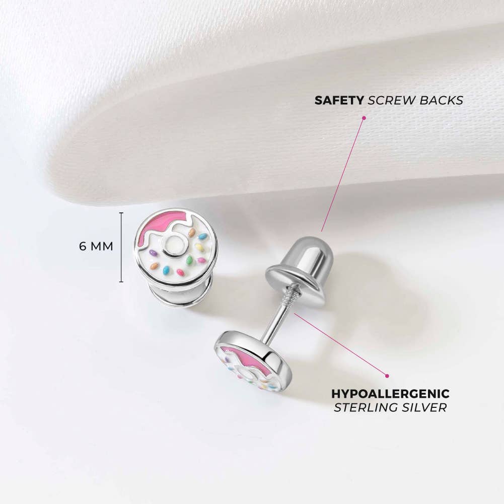 In Season Jewelry - Wholesale Earrings - Kids - Sprinkles Donut Girls Earrings Screw Back - Sterling Silver9