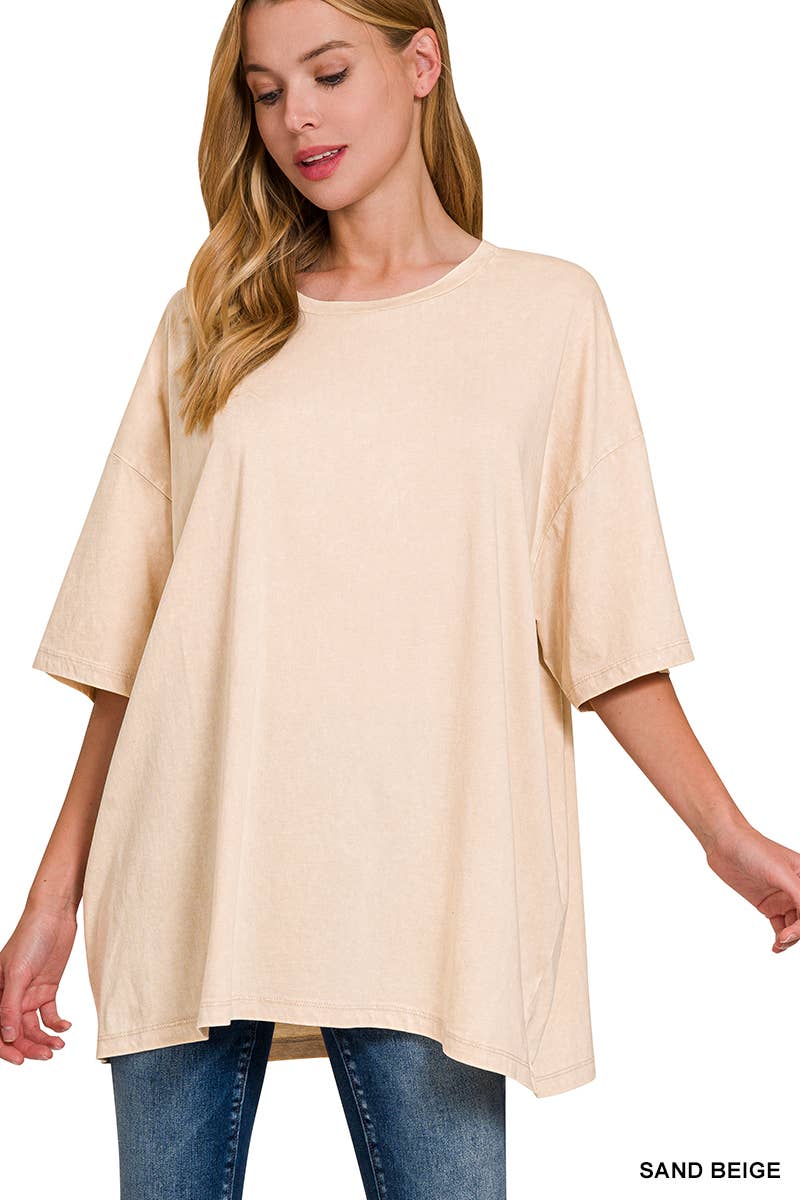 42POPS - Vente Haut en maille – femme - T-shirt en coton délavé à l'acide oversize SI-2430134