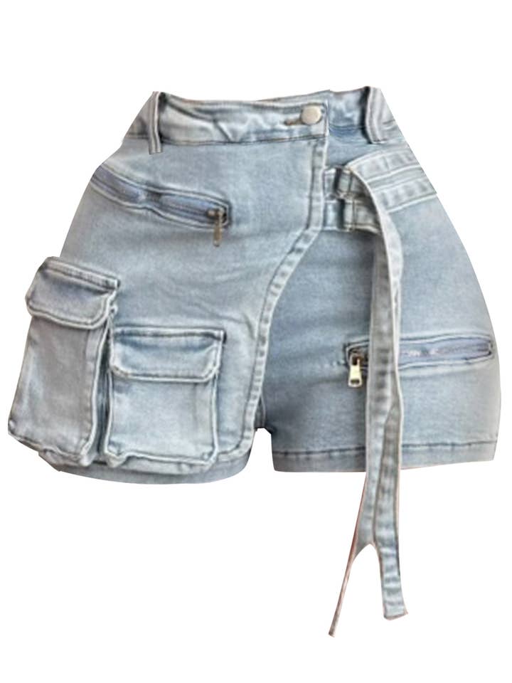 NP4009A Denim High-Waisted Cargo Shorts voor wholesale door NEWGENS