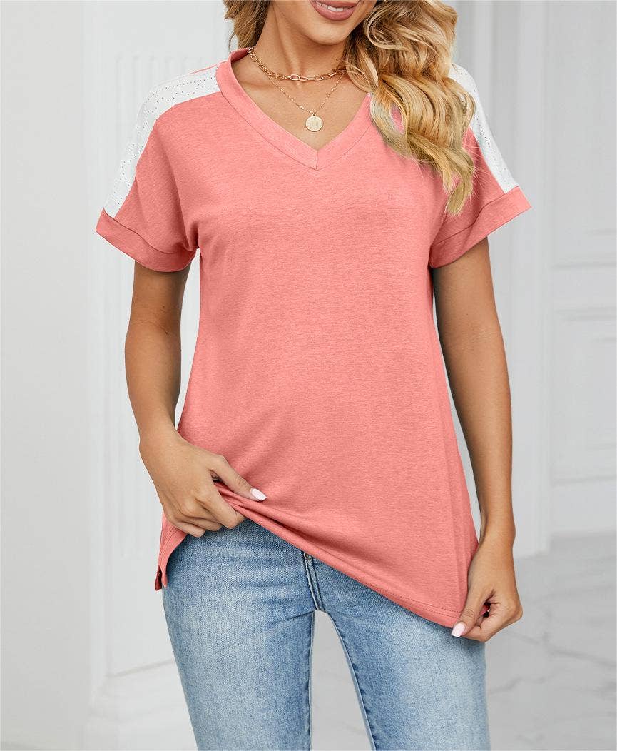 Rosa Clothing - Wholesale T-Shirt - Women's - Stylish contrast color loose short-sleeved t-shirt top2