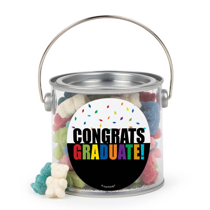 Graduation Paint Can with Rainbow Mix Sugar Sanded Gummy Bears - Congrats Grad for wholesale by Just Candy