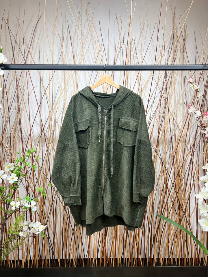 L'Emotion - Wholesale Hoodie - Dames - Fluweelkleurige, geplooide fluwelen hoodie met versleten effect en brede ritssluiting4