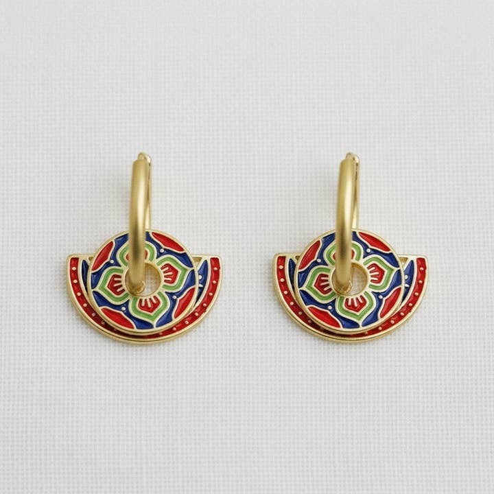 Artistic Enamel Floral Drop Earrings for wholesale by Ellemadera
