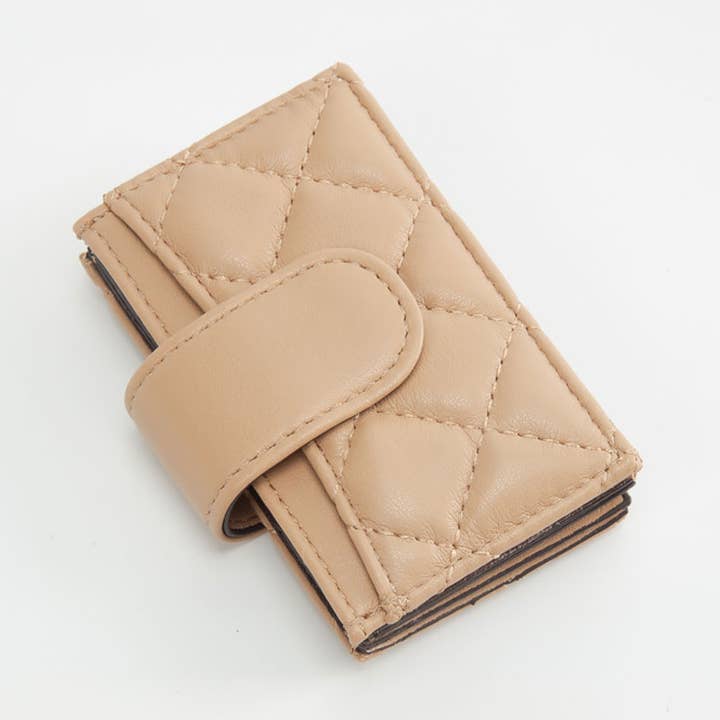 Quilted Faux Leather Snap Closure Card Holder Wallet for wholesale by Sensibling Corp.