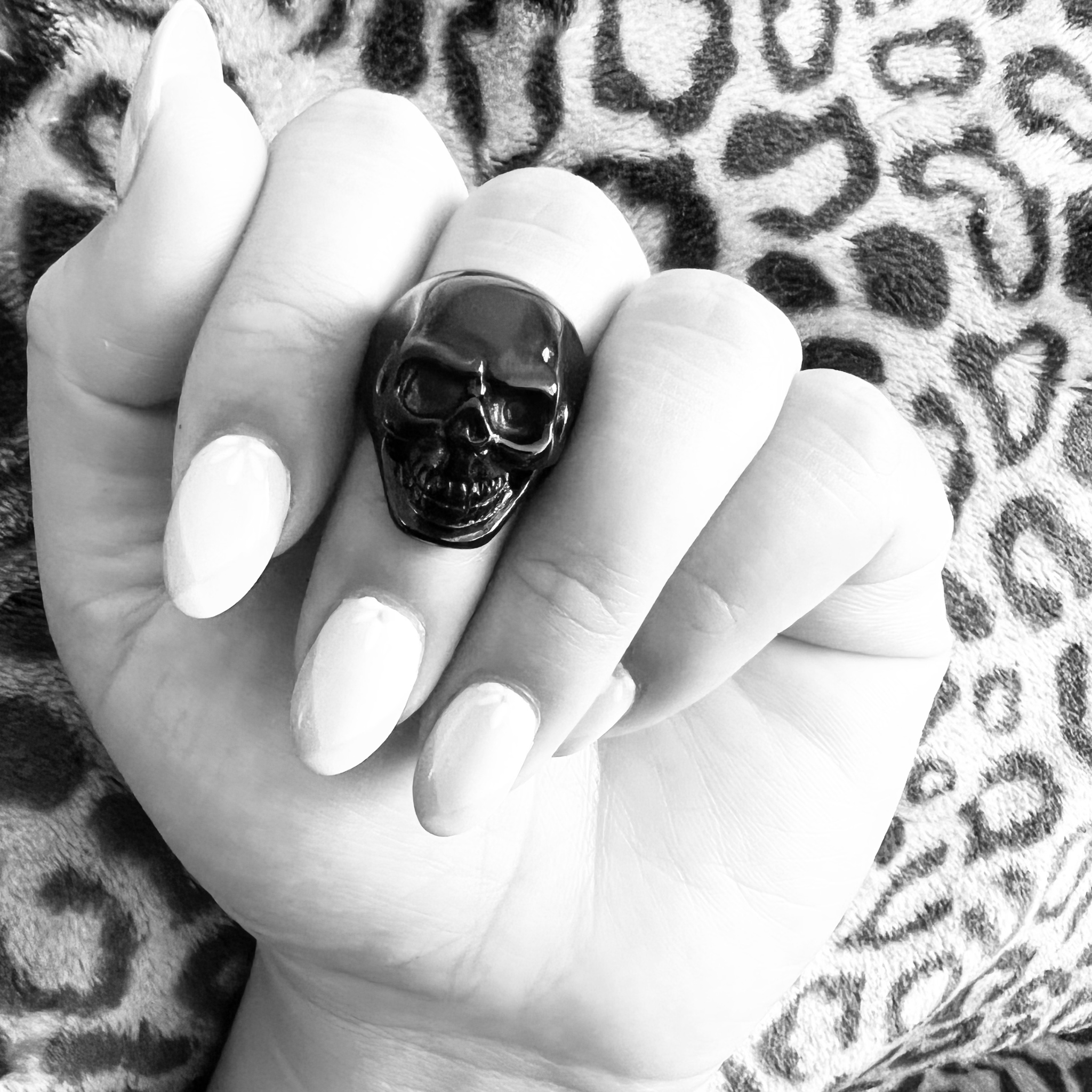 WJW - Wholesale Cocktail/Statement Ring - Black Grinning Skull Stainless Steel Ring5