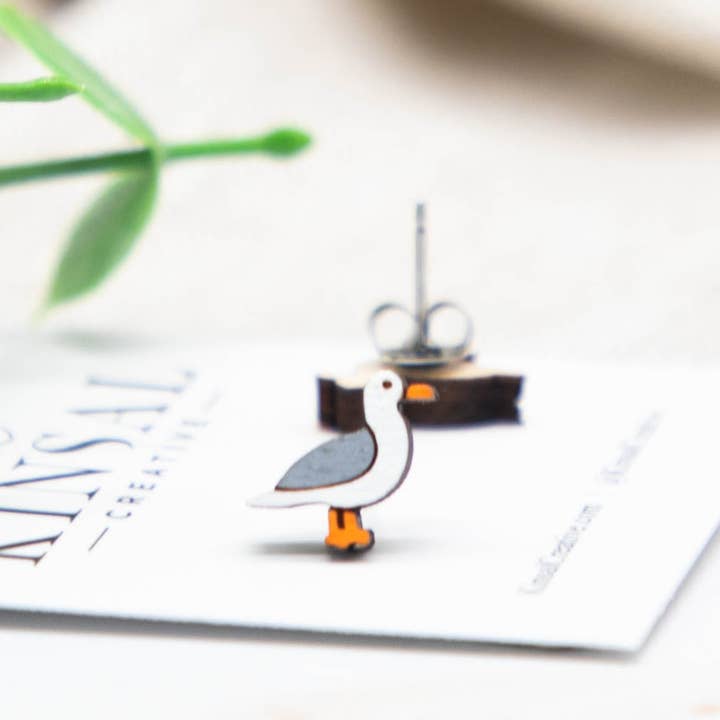 Kinsal Creative - Wholesale Stud/Post Earrings - Seagull Wood Stud Earrings