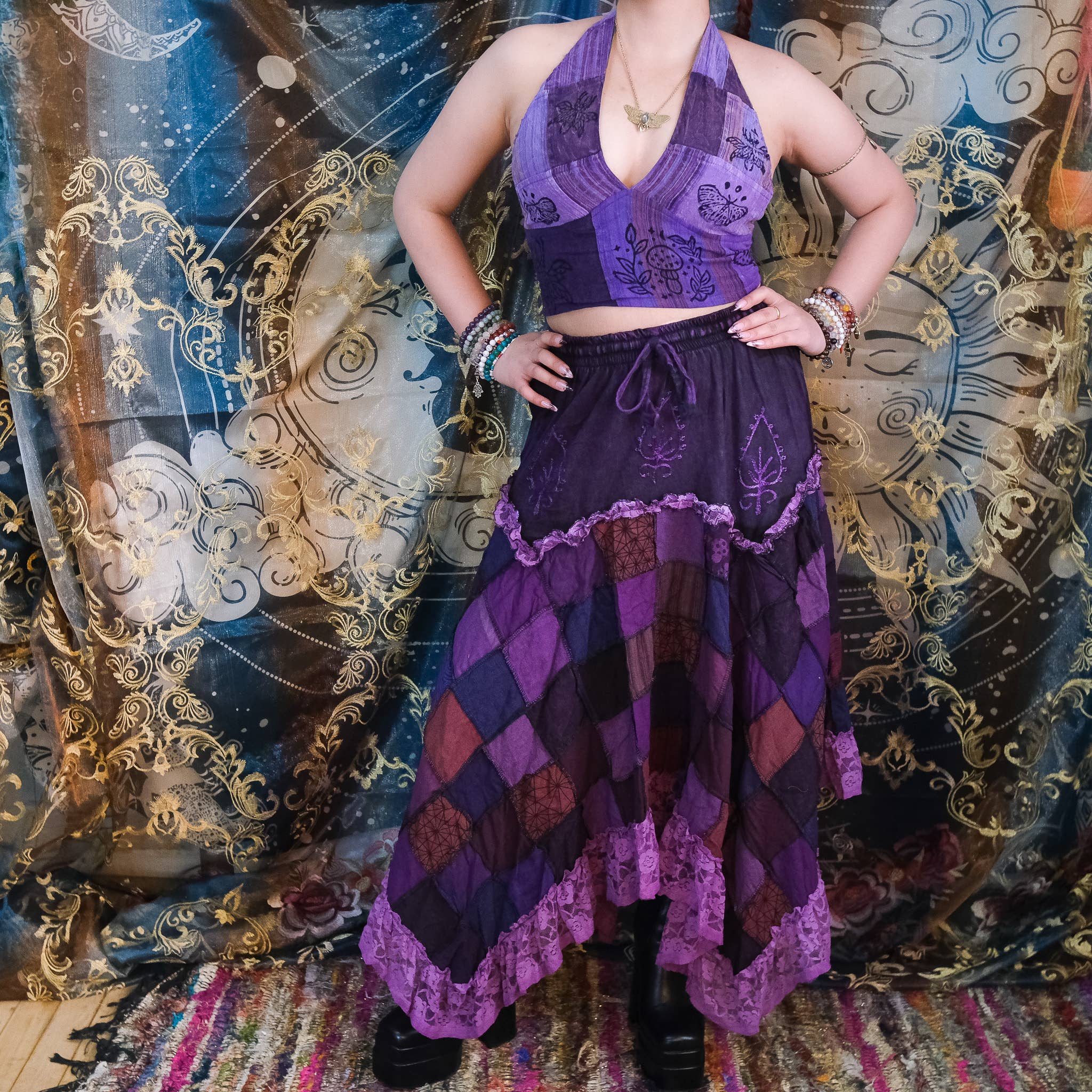 Karma Nepal Crafts - Wholesale Skirt - Women's - Patchwork Assymetrical Flowy Skirt with Lace6