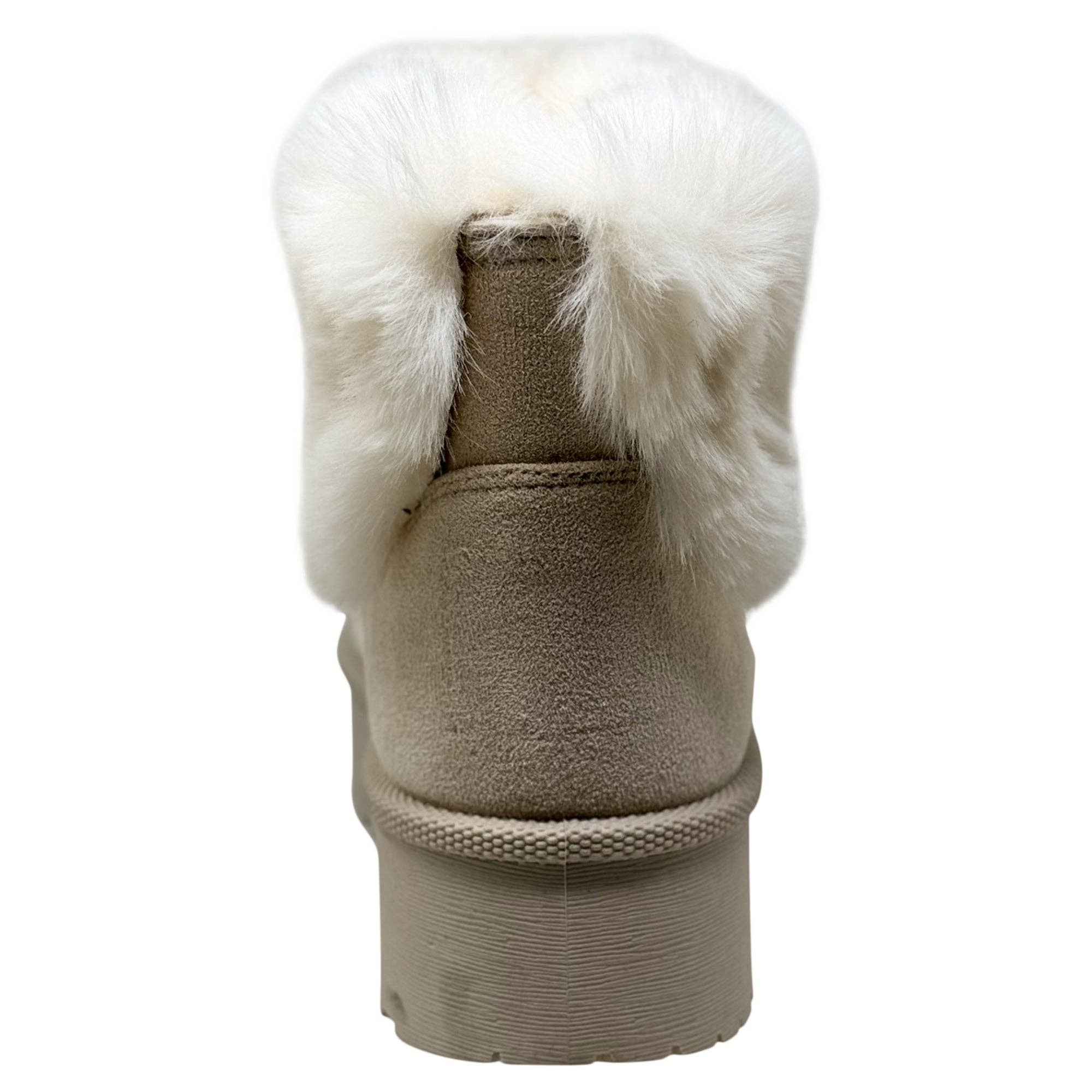Women's Platform Booties Faux Suede Fur Lining Pull On Cuff Boots Beige Suede for wholesale on Faire4