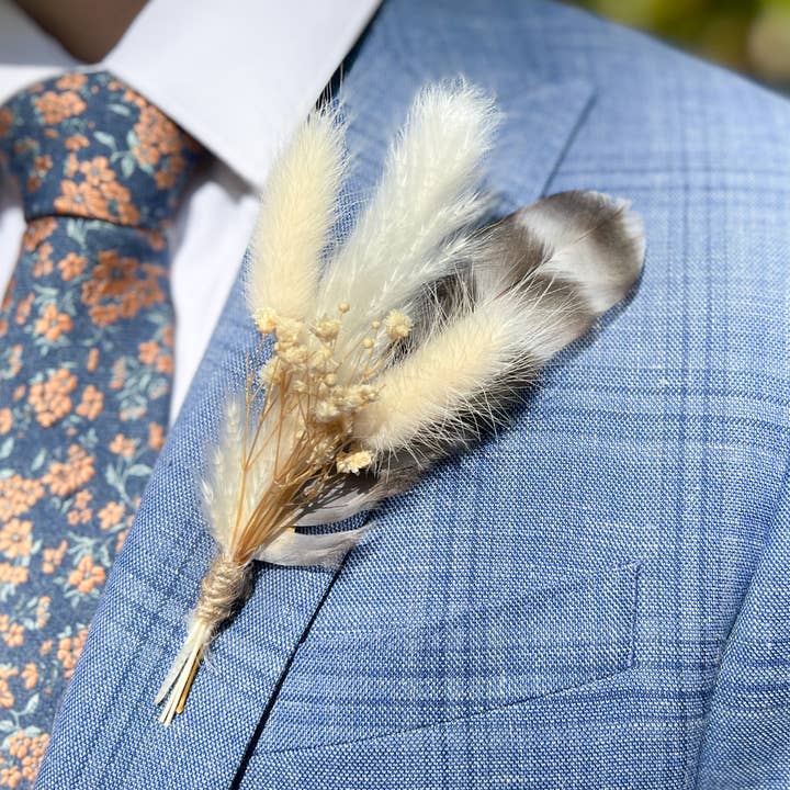 White Rustic Boho Boutonniere | "The Sierra" for wholesale by Withered Whimsy