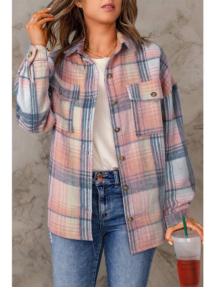 Trendi Lady - Venta al por mayor Sobrecamisa - Mujer - Chaqueta de franela rosa a cuadros