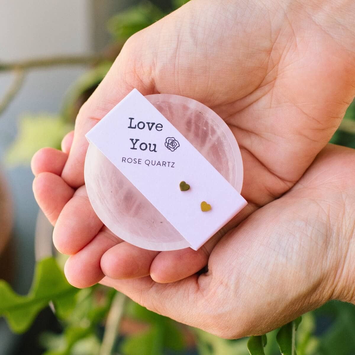 SoulKu - Vente Parures de bijoux - Ensemble Cadeau : Boucles d'Oreilles Clous Cœur en Or & Bol en Quartz Rose2