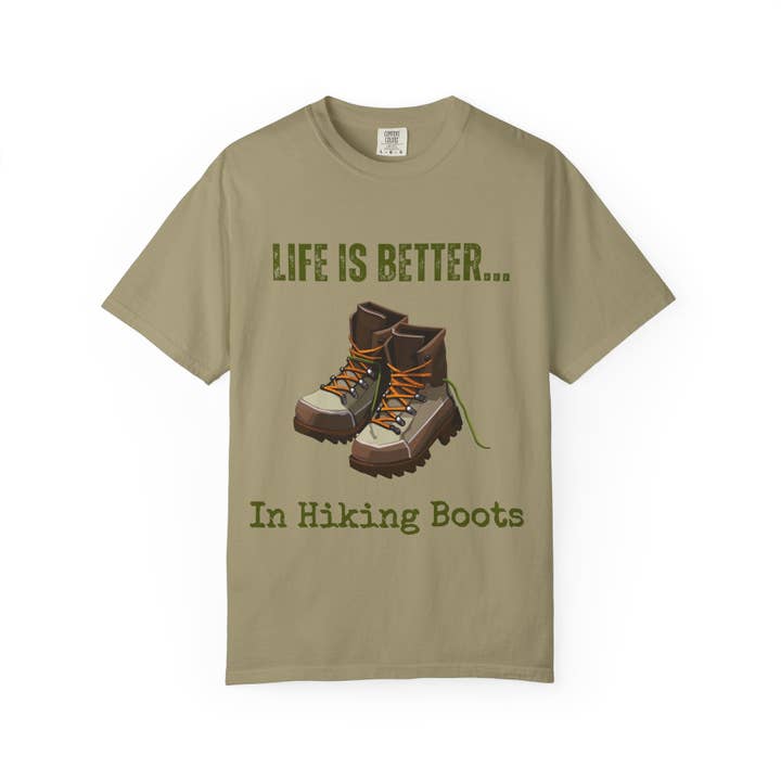 Restored By Nature Company - Wholesale Screen Printed T-Shirt - Unisex - Unisex Graphic Tee – Life Is Better…In Hiking Boots – Soft Cotton19