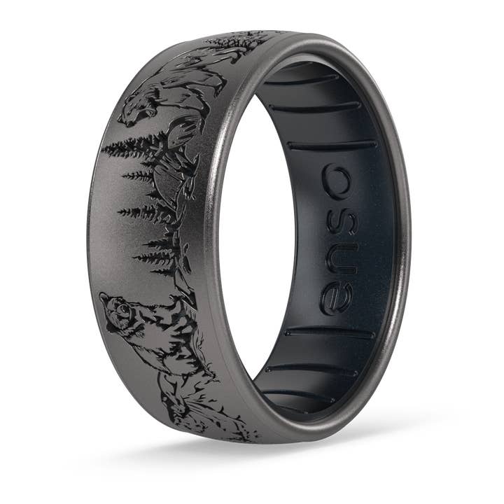 Etched Nature Silicone Ring - Grizzly Trail for wholesale by Enso Rings