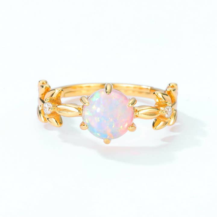 Round Opal Leaf Stacking Band Ring in 925 Sterling Silver for wholesale by Perimade & Co. LLC