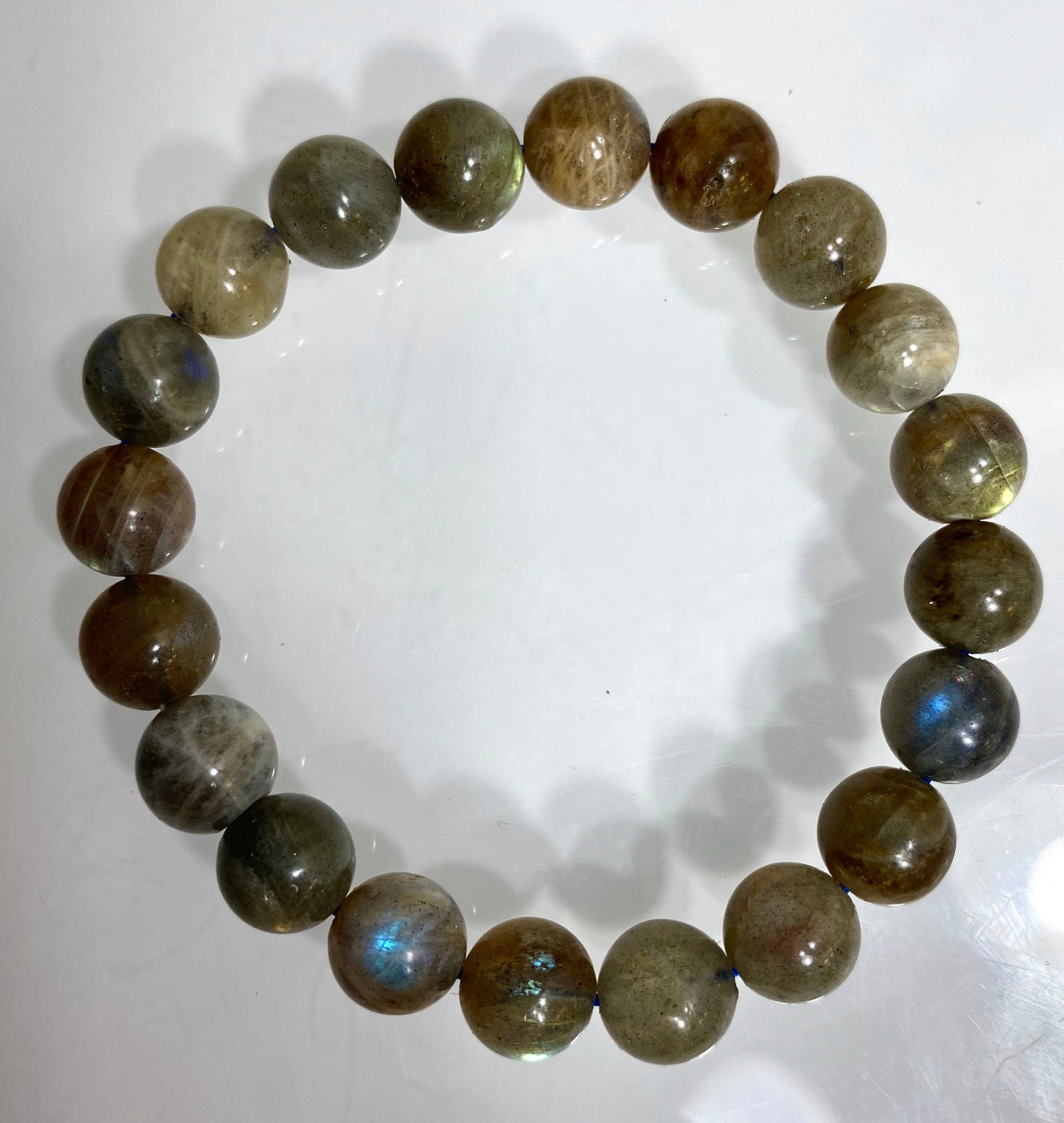 KayleeNYC - Vente Bracelet de perles - Bracelet extensible de guérison en cristal de labradorite naturelle 10 mm 8”7