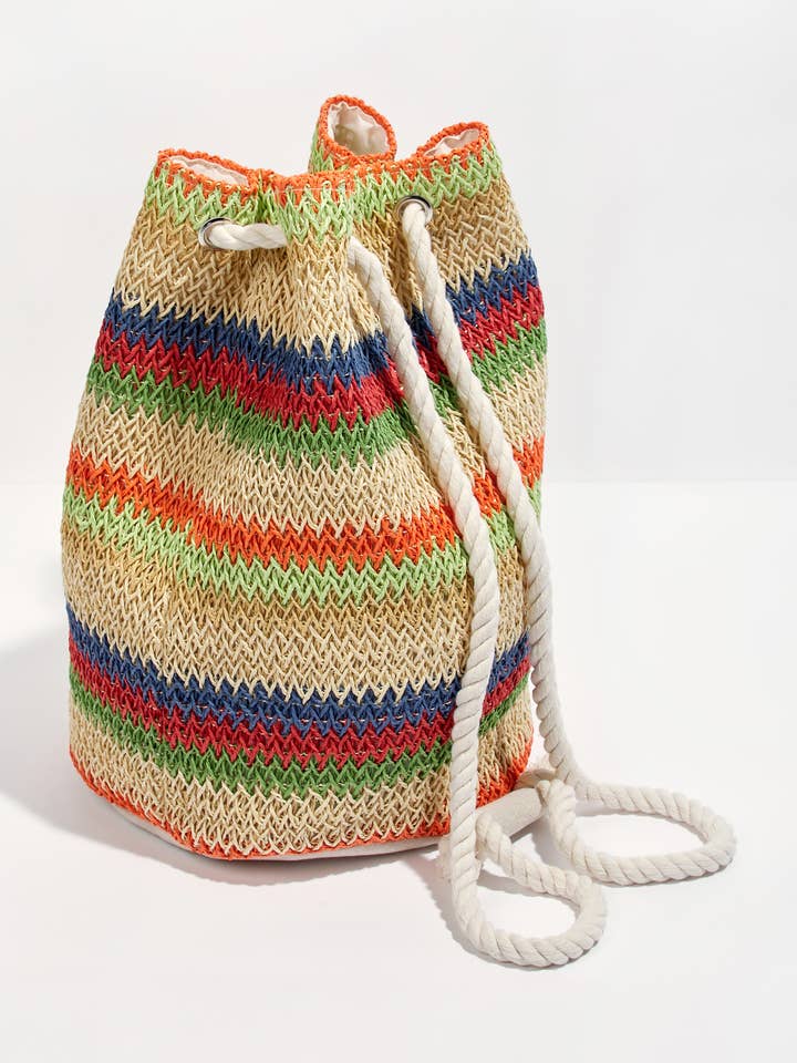 Mochila Kemala con efecto de paja trenzada y rayas P22 Multicolor para venta al por mayor de La Fiancee