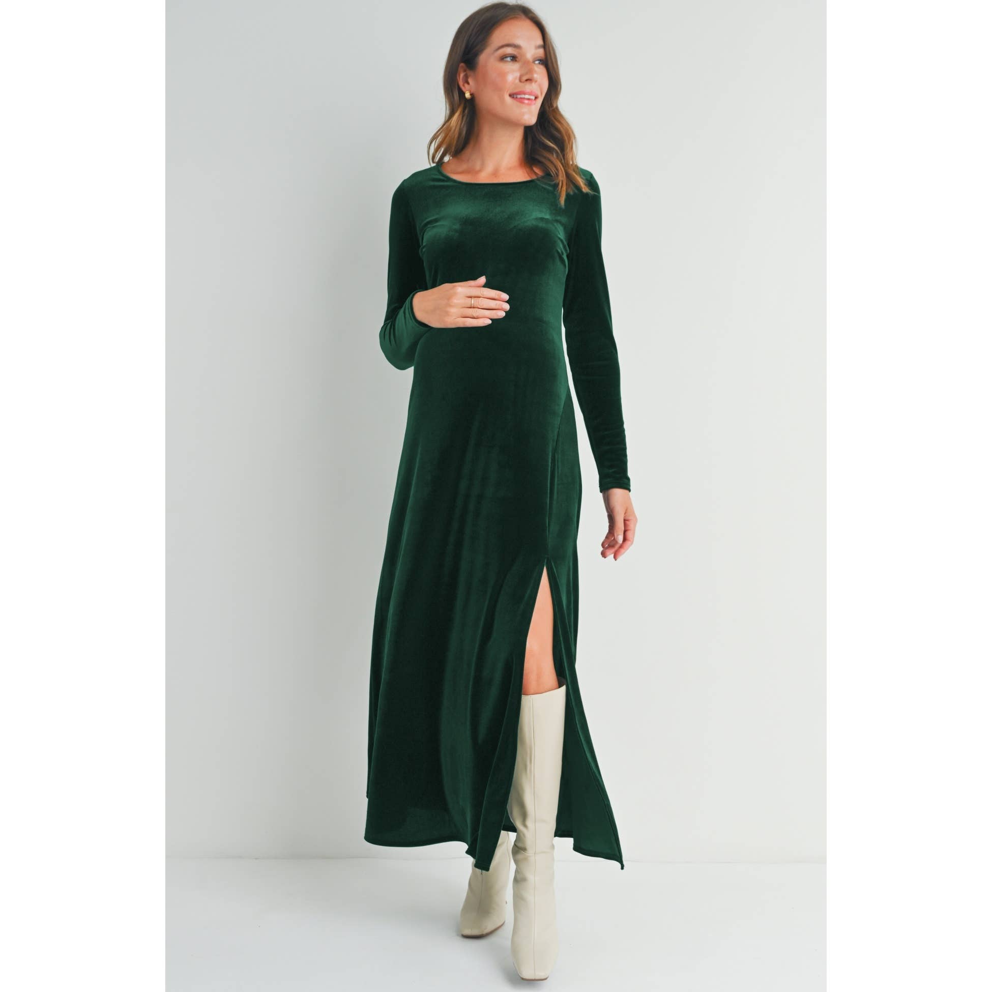 Hello Miz – wholesale Dress – Maternity – Velvet Long Sleeve Maternity Midi Dress8