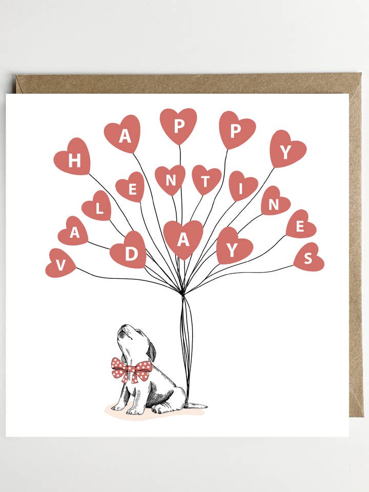 Puppy and Balloon Valentines for wholesale by Dotty Dog Art