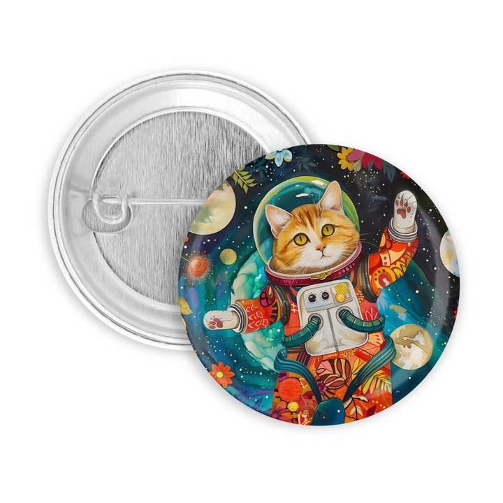 Astronaut Cat Pinback-knap/emblem for engroshandel hos Prickly Cactus Collage