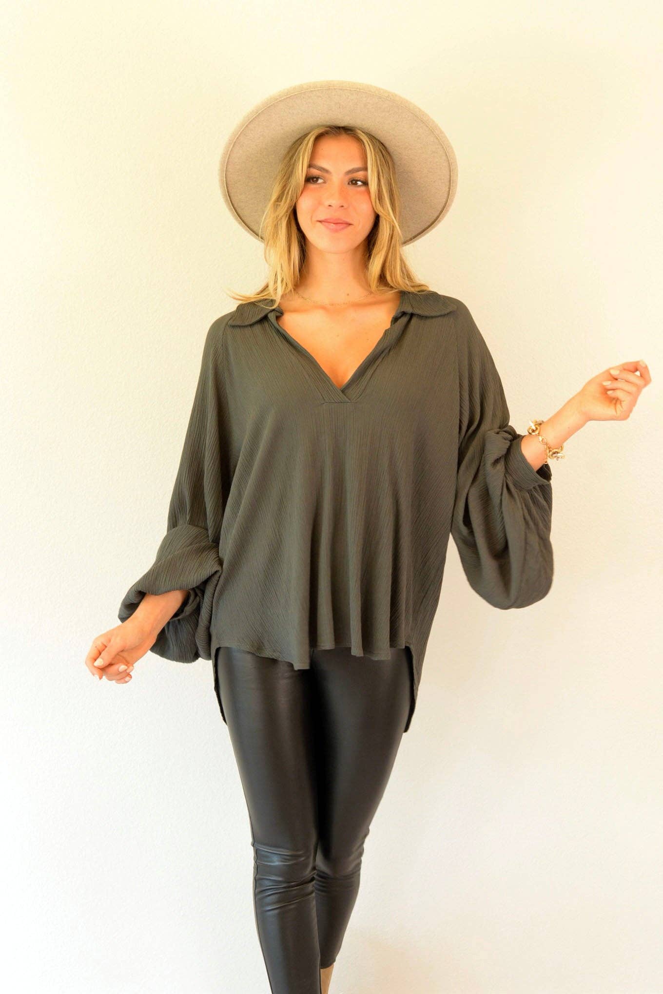 Ambiente - Wholesale Blouse - Women's - WASHED BALLOON BLOUSE-T2309EL7415911