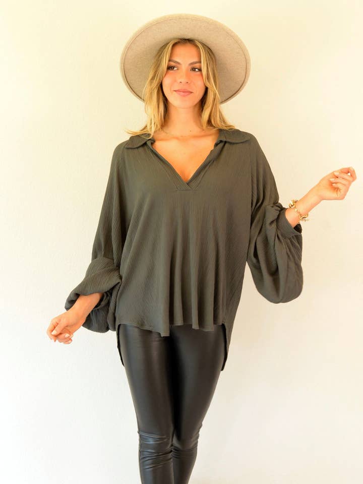 Ambiente - Wholesale Blouse - Women's - WASHED BALLOON BLOUSE-T2309EL7415911