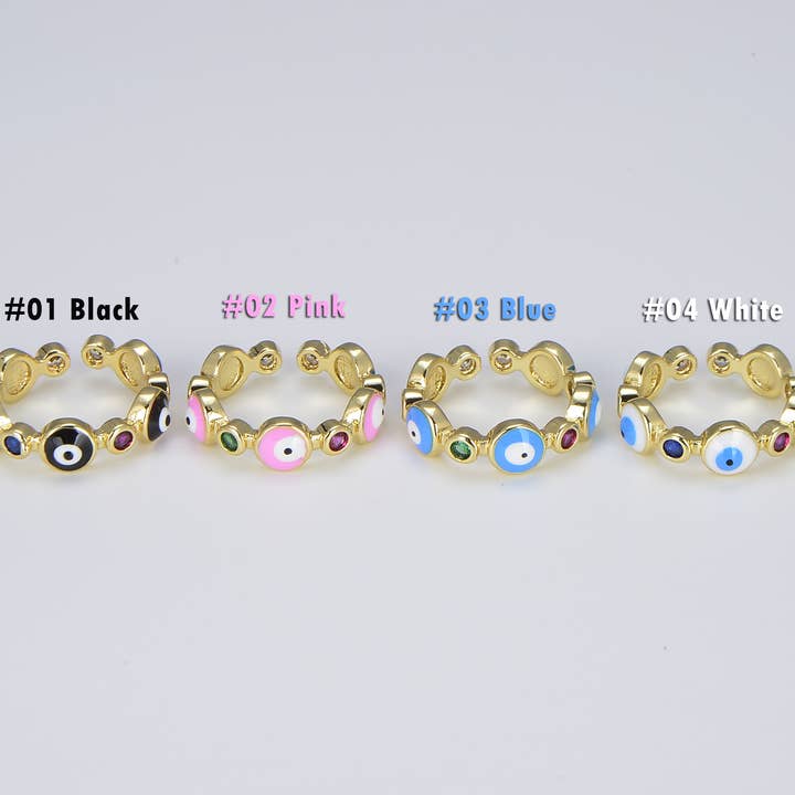 Gold Evil Eye Enamel Statement Ring, Adjustable for wholesale by Beads Creation