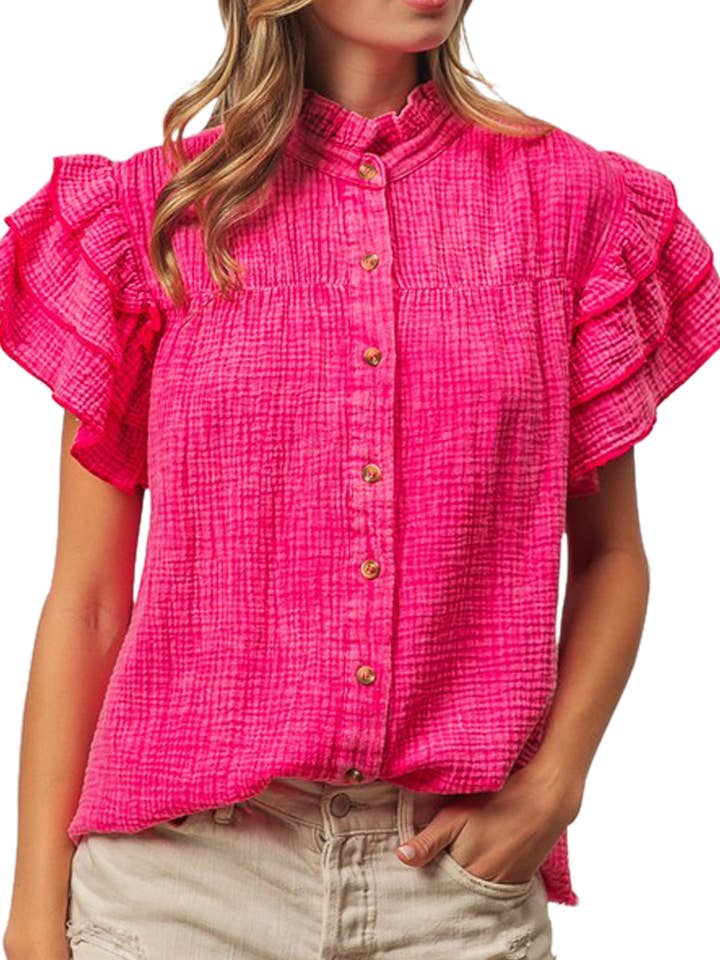 Mineral Washed Crinkle Gauze Top for wholesale by Vanilla Monkey