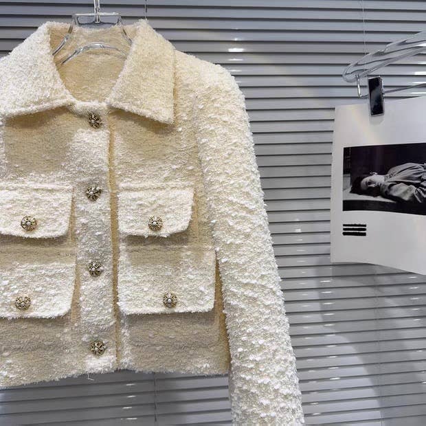 apricot SET185Y Autumn Tweed Cropped Jacket & Tailored Trousers Set for wholesale on Faire4