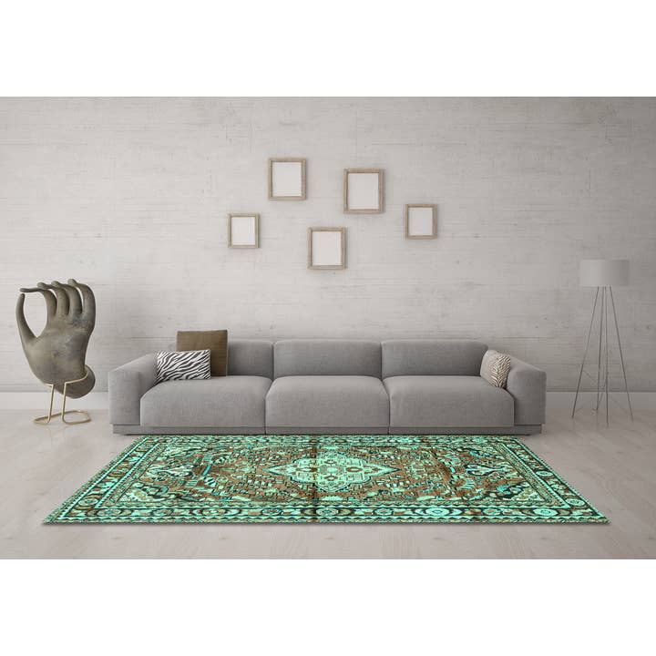 Machine Washable Medallion Turquoise Traditional Area Rugs for wholesale by Ahgly